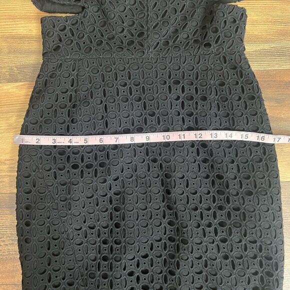 Midi Eyelet cutout perforated sheath black cocktail dress Nicholas LBD party - Picture 7 of 16